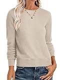 ANRABESS Sweaters for Women Long Sleeve Lightweight Crewneck Soft Basic Knit 2025 Fall Loose Fit Pullover Tops Almond Medium