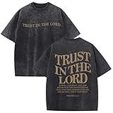 Wrenpies Mens Oversized Christian Shirts God Faith Jesus Religious Tshirts Trust in The Lord Bible Verse Tees Acid Wash Tops (Black,XL)