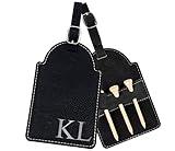 Personalized Golf Bag Tag with Tees, Customized Leather Golf Luggage Accessories with Custom Name Gift for Dad - Golfer Gifts (Black)