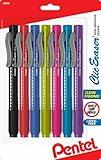 Pentel Clic Retractable Eraser, Assorted Colored Pen Style Grip Erasers, Pack of 7