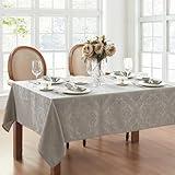 Elrene Home Fashions Caiden Elegance Damask Waterproof, Stain & Wrinkle Resistant Fabric Tablecloth, 52" x 52" Square, Silver