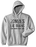 Crazy Dog Unisex Zombies Eat Brains Don't Worry You're Safe Novelty Hoodie Funny Halloween Sweatshirt Undead Sarcastic Humor Sweater Light Heather Grey L