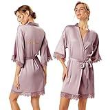 AW BRIDAL Mauve Bridesmaids Robes Lace Trim Bridal Robes for Bride Robes Wedding Get Ready Robes with Embroidery, XL