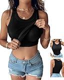 Chic ME Tank Tops with Built in Bras Athletic Tank Tops for Women Ribbed Tank Top Running Tops Black-L
