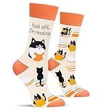 Funny Socks for Women Teenage Girls - F*CK OFF,I'M READING Socks Valentines Birthday Easter Mothers Day Novelty Gifts for Girlfriend Mom Crazy Cat Sock - Fun Gifts for Book Lovers Christmas Stocking