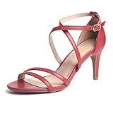 DREAM PAIRS Women's GIGI Fashion Stilettos Open Toe Pump Heel Sandals,Size 6.5,Red/pu,GIGI