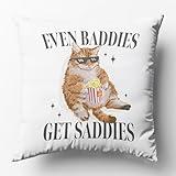 OFJE Mental Health Gifts Throw Pillow Covers case 18x18 for Therapy Therapist Office Decor，self Care Gifts，Anxiety Relief，Psychology Gifts，Depression self Help,Even Baddies Get Saddies Funny Cat Meme