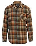 Gioberti Men's Brushed Flannel 100% Cotton Plaid Checkered Shirt with Corduroy Contrast, Orange/Khaki/Teal, Large