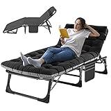 ABORON Folding Camping Cot W/Mat for Adults, Adjustable Heavy Duty Outdoor Bed,1200 D Layer Oxford Travel Camp Cots