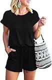 ANRABESS Rompers for Women Summer 2025 Casual Dressy One Piece Tshirt Short Pants Jumpsuit Beach Vacation Outfit Clothes A233-hei-M Black