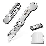 WORKPRO 2PCS EDC Folding Utility Knife, Mini Box Cutter with Quick Open Axis Lock, Quick Change Blade Razor Knife, Foldable Small Pocket Knife with Belt Clip, 2 Packs with 10 Extra Blades