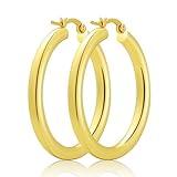 Hoop Earrings for Women, 18K Gold Plated Hoops Earrings, Hypoallergenic Lightweight Comfort Hollow Tube Hoops with Secure Push Lock, Chunky and Sleek Gold Hoops Large Earrings 40MM