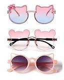 SJBNCai 3-Pairs Girls Sunglasses Kids Cute Pink Kitty Lovely Cartoon Sunglasses Aged 3-12 UV400 Protection