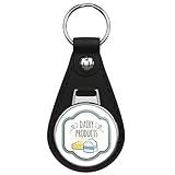 Dairy Products Food Grocery Black Leather Key Chain Keychain Silver Ring