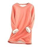 Women Black+of+Friday Deals Womens Fleece Crewneck Sweatshirts Pullover Winter Warm Sherpa Lined Sweaters Casual Soft Comfy Loungewear Tunic Tops Fleece Tops for Women
