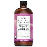 HERITAGE STORE Organic Castor Oil - Glass Bottle - Nourishing Treatment for Hair and Skin - Eyelash Serum for Eyelashes, Brows, Castor Oil Packs - Cold Pressed, Hexane Free, Vegan 16oz