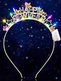 DRESBE Light Up Happy New Year Headband LED New Year Eve Headbands Glow Party Hair Accessories for Women (Gold Black B)