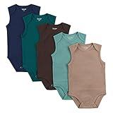 Hanes Unisex Baby Bodysuits, Ultimate Flexy Sleeveless For Boys & Girls, 5-pack, Blue Green Dk Brwn Set, 0-6 Months US