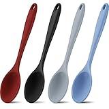 Shappy 4 Pieces Silicone Mixing Spoon Spatula Scrapers for Cooking, 10.6 Inch Heat Resistant Large Non Stick Basting Utensil for Mixing, Baking, Serving and Stirring(Spoon,Fashionable Color)
