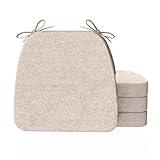 AAAAAcessories D-Shaped Chair Cushions, 2" Thick Dining Chair Pads with Ties and Removable, Machine-Washable Cover, 17" x 16", Set of 4, Beige