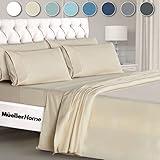 Mueller Ultratemp King Size Sheets Set, Super Soft 1800, 6 Piece, Deep Pocket up to 16" Cooling Sheets King Size, Transfers Heat, Breathes Better, Hypoallergenic, Wrinkle, Cream