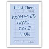 Funny Roomates Poster Trendy Blue Guest Check Wall Art Vintage Quote Decor Preppy College Dorm Canvas Prints Funky Light Blue Aesthetic for Girls Bedroom Apartment Bar Cart Decor 12x16inch Unframed