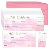 JarThenaAMCS 25Pcs Gift Certificate for Business with 25Pcs Envelopes and Stickers Pink Gradient Blank Voucher Coupons for Beauty Salon Restaurants Birthday Client, 8.6 x 3.5Inch