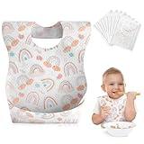 Babebay Disposable Bibs, 30 pcs Individually Packaged with Catcher and Leakproof Liner for Toddler Feeding, Baby Travel Essential, Boho Rainbow