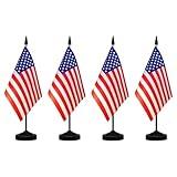 NQ American Desk Flag Set, 8.3 X 5.5 Inch Small American Flags on Stick, Mini American Flag with Stand Base, US Flag Decor for Table, Office, Home, Festival Decoration (2 Pack)