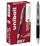 uni-ball® 207™ Retractable Fraud Prevention Gel Pens, Micro Point, 0.5 mm, Black Barrels, Black Ink, Pack Of 12