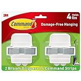 Command Broom and Mop Grippers, 2 Hangers and 4 Command Strips, Damage-Free Hanging Wall Mount Broom and Mop Holder, Household Cleaning Organizer for Organization and Storage, Holds up to 4 lb