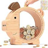 Summidate Wooden Piggy Bank for Kids Large Money Bank for Boys Girls,Cute Unbreakable Wood Money Box, Creative Saving Money Jar Personalized Gifts for Child Birthday Christmas & Decor(Patent Pending)
