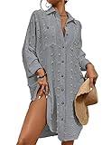 Bsubseach Women Swimsuit Coverup Blouse Button Down Shirt Dresses Swiss Dot Tops Light Gray