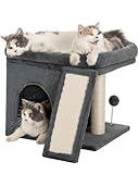 Aechonow 14‘’ Cat Tree Tower with Scratching Post, 20 * 16.5in Perch Bed for Large Adult Cats, Condo Cave for Indoor Small Medium Kittens, Dark Gray