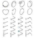Mayhoop 20g Stainless Steel Nose Rings Hoop L Shape Nose Studs Nose Screw Bone Silver Rose Gold Black Rainbow Pack for Women Men 28Pcs