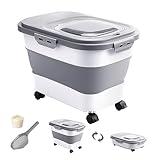 DDMOMMY 20-30 Lbs Rice Storage Container,Collapsible Food Storage Containers with Rolling Wheel Airtight Locking Lid,Flour Storage Container with Cup and Scoop,Suitable for Food,Rice,Pet Food,Flour