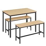 VASAGLE Dining Table Set for 4, Kitchen Table with 2 Benches, 43.3 x 27.6 x 29.5 Inches Dining Room Table, 38.2 x 11.8 x 19.7 Inches Bench, Golden Oak and Ink Black UKDT070B09