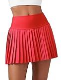 CRZ YOGA Women's High Waisted Pleated Tennis Skirts with Pockets Tummy Control Casual Liner A Line Workout Golf Skorts Deep Red Medium