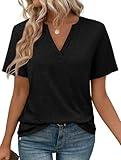 WEESO Blouses for Women Dressy Casual Summer Tops 2025 Shorts Sleeve V Neck T Shirts Business Casual Outfits Spring Break Clothes Loose Fit Soft Tee Shirts Black L