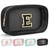 YOOLIFE Initial Make Up Bag Travel Toiletry Bag for Women, Clear Makeup Bag Organizer Cosmetic Bags Travel Essentials Gifts for Women Teen Girlfriend Teacher Mom Birthday Mothers Day Gifts Black E