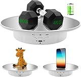 Motorized Rotating Display Stand,7.87inch /17.6LB Load, Mirror Covered 360 Degree Turntable Display Stand for Photography Products and Shows, Max Load 8KG/ 20CM Video Show (White)