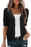 Arach&Cloz Womens Cardigans Summer 2025 Cropped Lightweight Short Sleeve Sweater Bolero Shrugs Tops Casual Dressy Trendy Plus Size Outfits Vacation Cloth Black