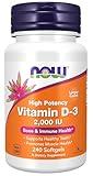NOW Foods Supplements, Vitamin D-3 2,000 IU, High Potency, Structural Support*, 240 Softgels