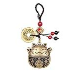 Mansiyuyee Lucky Cat Keychain with Five Emperors Money Feng Shui Coins, Maneki Neko Good Luck Charms Lucky Tassel