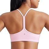 CRZ YOGA Butterluxe Womens Y Back Sports Bra - Padded Racerback Low Impact Spaghetti Thin Strap Workout Yoga Top Pink Peony Large