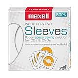 Maxell 190135 Protective Thin Clear Plastic Easy Storage CD & DVD Sleeves White 50 Pack (Paper)