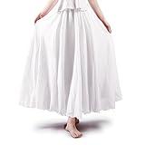 OCHENTA Women's Casual Cotton Long Maxi Skirt Flowy Boho for Summer Beach Goth Fairy Weekend Skirts White 105CM,Large