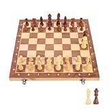 Magnetic Chess Set, 15” x 15”, 2 Extra Queens, Folding Wooden with Magnetic Crafted Chess Pieces, Weighted Pieces Board Game Set with Storage Slot for Both Kids and Adults