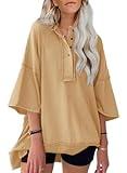 SHEWIN Womens T Shirts Summer Trendy Casual Short Sleeve Shirts V Neck Lightweight Comfy Cute Tops Women's Clothing A Khaki Medium