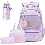 Scothen Backpack for Girls, 4PCS Rainbow Butterfly Girls Backpacks with Lunch Bag 14oz Kids Insulated Water Bottle for Teen Girl Children Students Kindergarten Elementary Middle School Book Bag